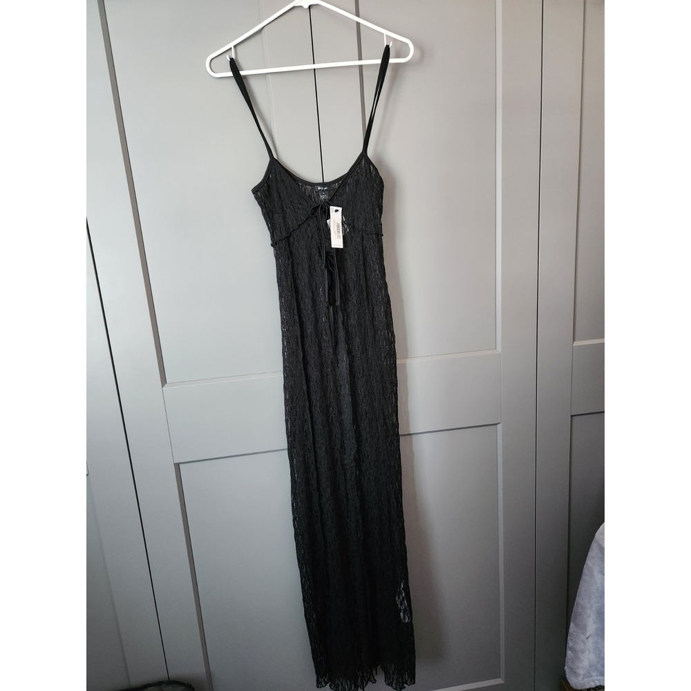 New $78 Nasty Gal Maxi Lace Cami Black Top S Festival Sheer Dress Party NWT - Picture 2 of 10
